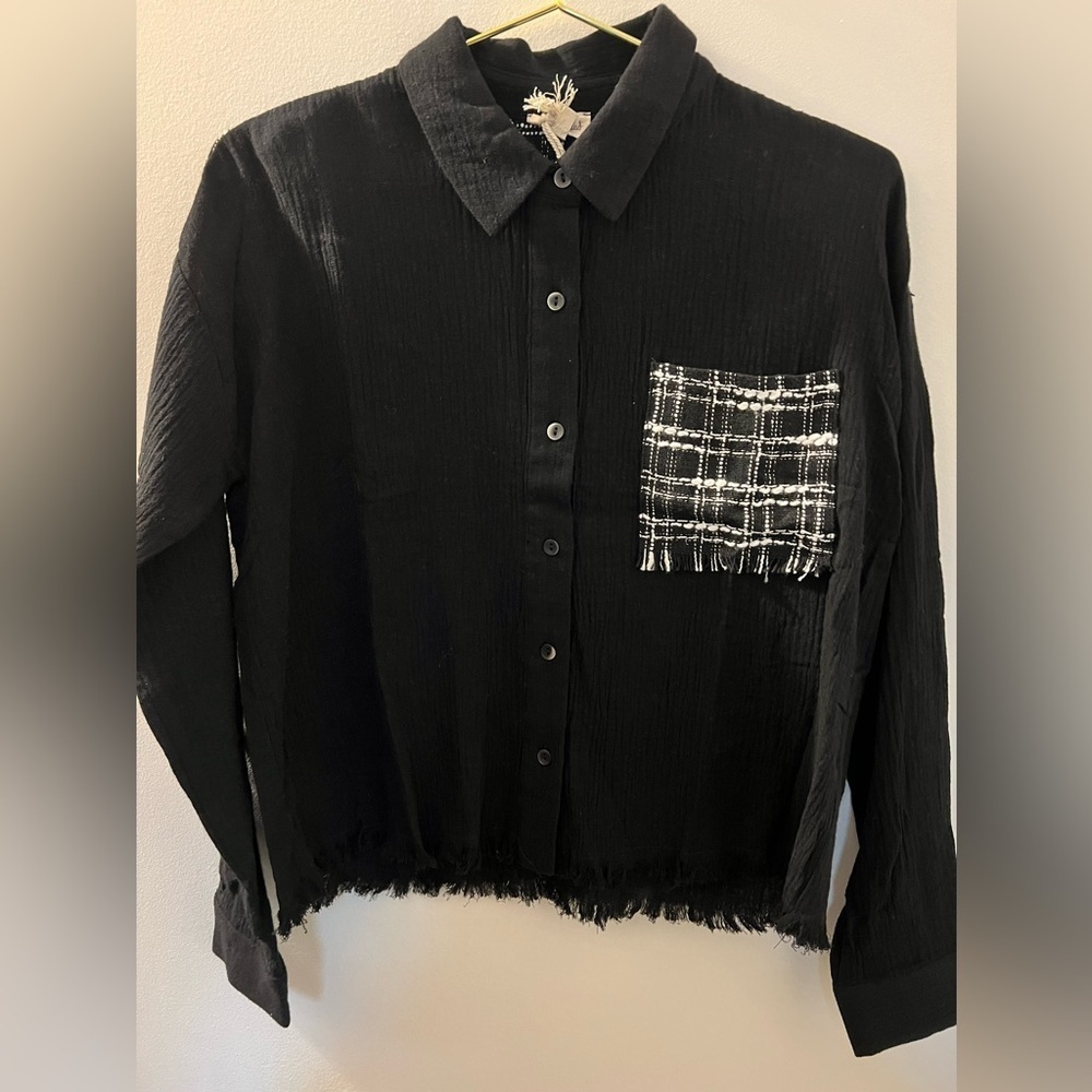 Nwt Hem & Thread Patchwork Button Down Shirt - image 1